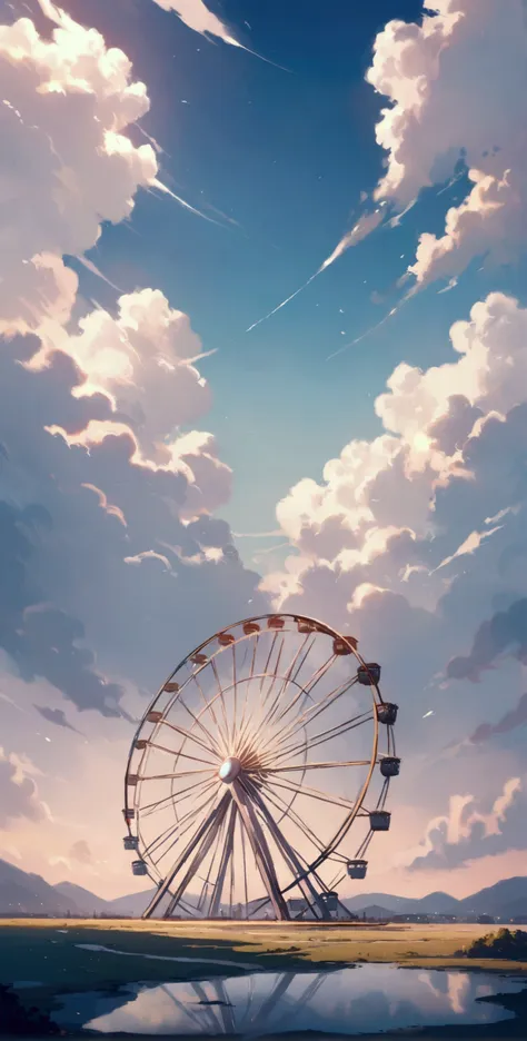 a ferris wheel, far away, beautiful sky, ethereal, magical, inspiring, no people,