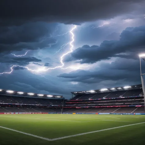 Football field with lightning around 