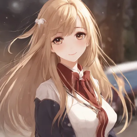 (extremely delicate and beautiful: 1.2), 1 girl, fashion girl, bangss, beautiful eyes, 弓, chestnut hair, cloused mouth, sideways, hair between the eyes, hair 弓, manga curta, gazing at viewer, medium hair, standing alone, trunk, schoolar uniform: 1.3, ((sta...