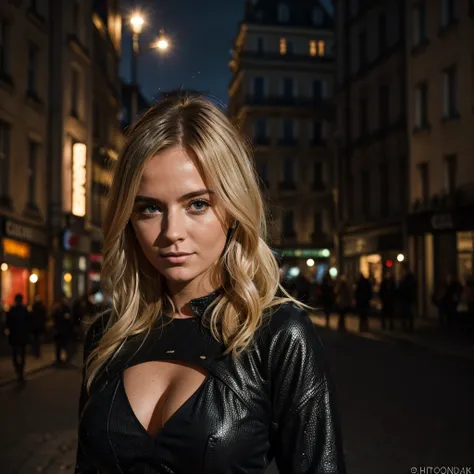 meilleure qualité, influenceur instagram, femme blonde de 30 ans, profondeur de champ, photographie de nuit, poses sympas, dans ...