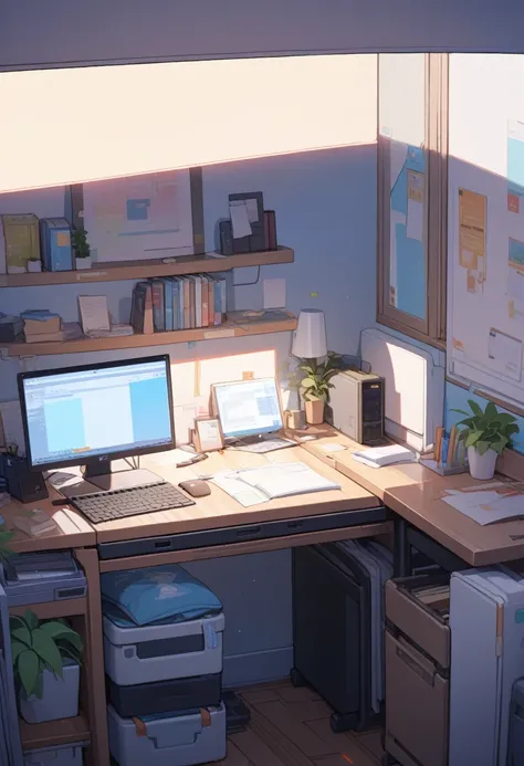 ((background only)),masterpiece, best quality, extremely detailed, ultra detailed, flat anime, 2D, work desk, summer, 12AM, livingroom,