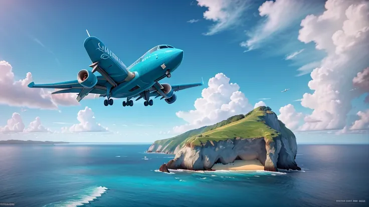 a plane flying over the ocean, beautiful detailed sky, calm ocean, dramatic lighting, cinematic atmosphere, photorealistic, hyper detailed, 8k, masterpiece, concept art, dramatic clouds, stunning colors, warm tones, perfect composition, dramatic depth of f...