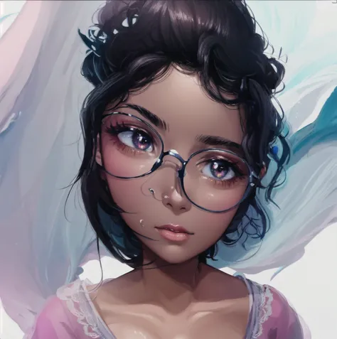 desenho de uma mulher with glasses, dark-skinned, a digital painting inspired by loish, art station, serial art, stylized portrait, high-quality portrait, digital illustration portrait, digitalportrait,  with glasses, detailed color portrait, cute portrait...