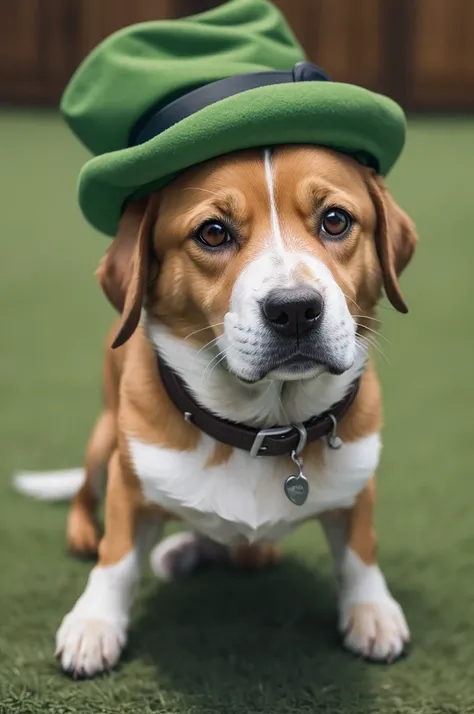 image of a dog wearing a green hat