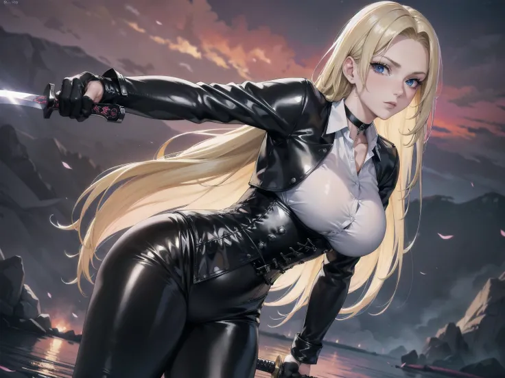 Masterpiece, Superior image quality, high resolution, 4k image,photo and gross, photorealistic, whole body, 1 young blonde of 15 years, fighting pose, {{{vagina}}}, big breasts, beautiful face, Long blonde hair, blue eyes, very detailed eyes, pink cheeks, ...