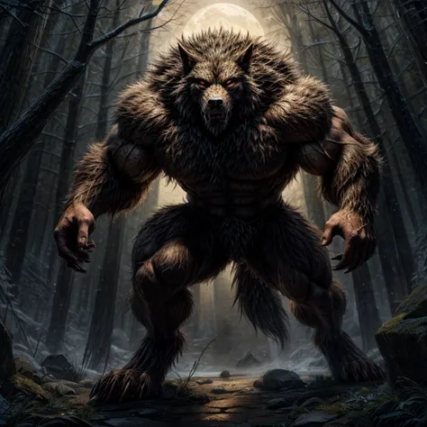 make the black-furred muscular werewolf monster