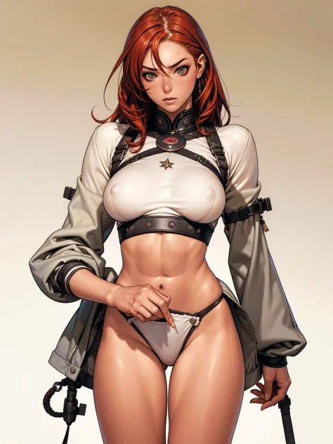 (((MMA fighter))), ((( red shorts ))), (((bandaged arms))), ((high collar)), (((redhead or black)), (((micro shorts with vertical seams))), (((best qualityer: 1.4))), (Unbeatable masterpiece), (hiper HD),(CG 8k hyper-realistic), (((brave face))), (((breast...