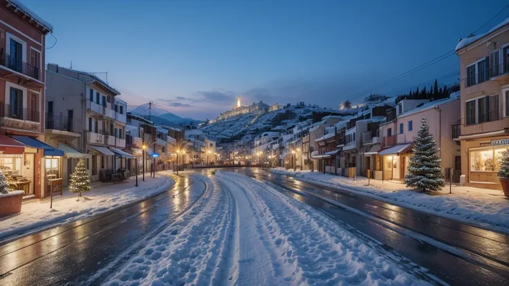 greece city with snow, realist 4k