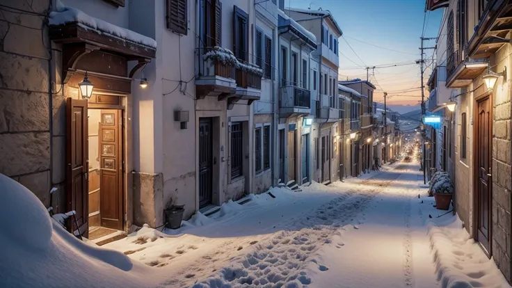 greece city with snow, realist 4k