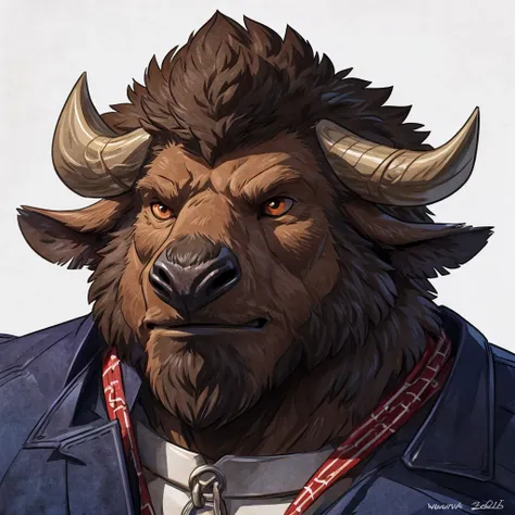 anthro ((male)) bison, ((bison)) 4k, high resolution, best quality, posted on e621, solo, anthro body, male, adult, correct anatomy, (white background), (by wfa:1), (by Taran Fiddler:0.5), young, (cel shaded, cartoony shading:1.2), black lineart, black out...