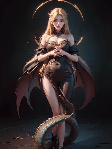 Polychrome,, night, dark, blonde, Show Viewer, In-person audience, Limited Edition Palette, Dragon Background, Shine,(Highly detailed CG Unity 8k wallpaper),(masterpiece), (Highest quality), (Vaporwave Style), (Super detailed), (Best illustrations),(Best S...