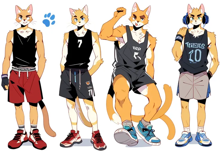 score_9, score_8_up, score_7_up, male, furry, high quality, hires, anthro, teenager, 16 years old, domestic cat, basketball play...