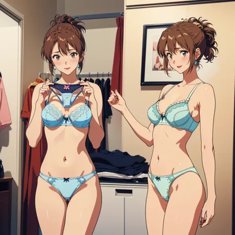 masterpiece, top quality, ultra detailed, ((((aika_sumeragi, folded ponytail, best anatomy, in underwear, (panties, elaborately ...