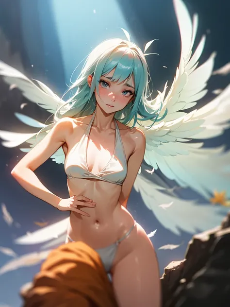 (Sumilux f1.4 24mm , low Latitude old color negative film , cross process , bokeh, flare, chromatic aberration , soft focus, (Shallow focus) , soft glow , Maximum aperture, High Key , Transparent depiction) , Wide angle , anime Harpy girl , round face , sk...