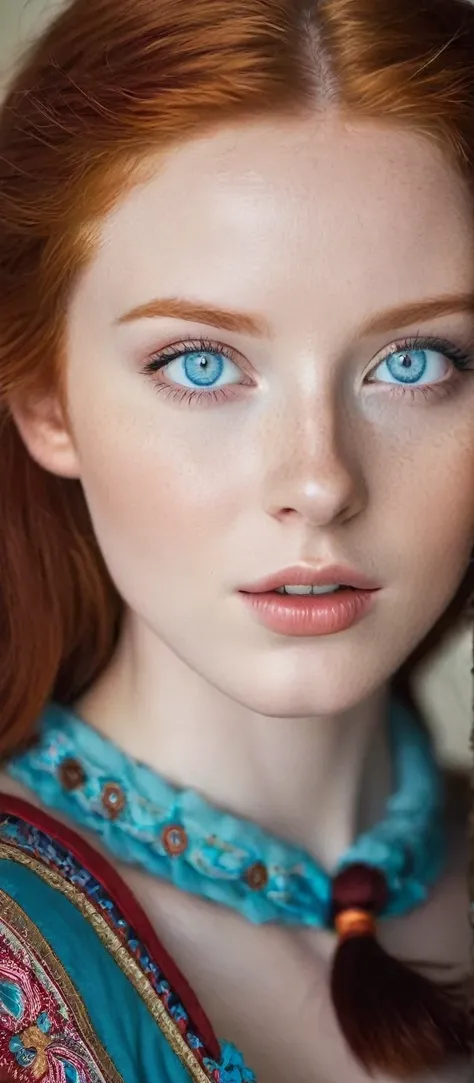 Red-haired girl with bright blue eyes and fair skin