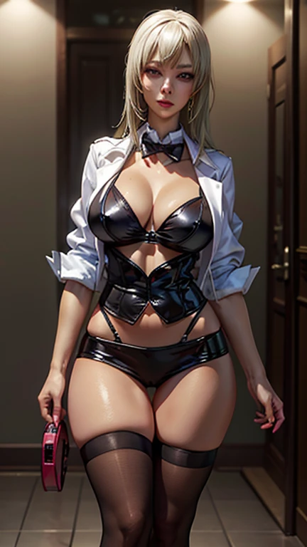 Elegant Feeling、Glamorous pose、No no、No no、A woman taking a photo wearing a short skirt and jacket, Surrealist , Surrealist , practical , Realistic Anime Girl Rendering, Small curve , Stockings and skirt, Realistic 3D animation, A highly detailed shot of a...