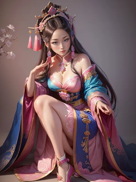 Painting of a woman in a pink and blue dress, Beautiful Fantasy Empress, ancient Chinese Princess, Beautiful character drawings, Chinese Princess, palace, Girl in Han Dress, Princess of an ancient Asian dynasty, Ancient Chinese Beauties, Inspired by Run In...