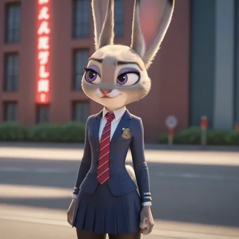 judyhopps, purple eyes, rabbit, rabbit ears, rabbit girl, (((skirt suit))), (((three-piece suit))), (((dress shirt))), (((neckti...