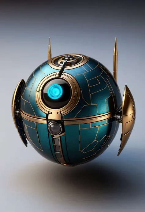 Create a small spherical droid with metallic wings classified as a spy, responsible for sharing and mapping the places he goes