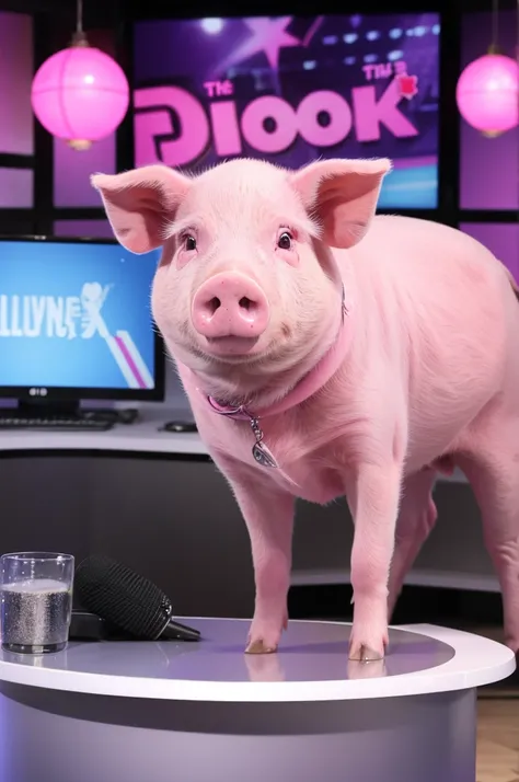 The news anchor is a pink pig