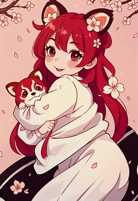 Create a cute Redpanda with cherry blossoms around it