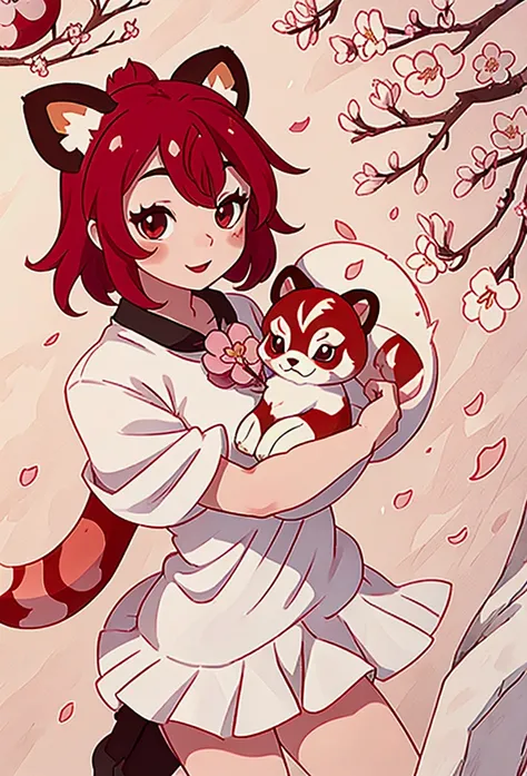 Create a cute Redpanda with cherry blossoms around it