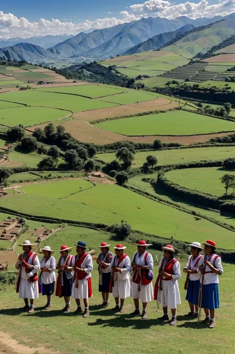 several people celebrating Peruvian national holidays in the countryside