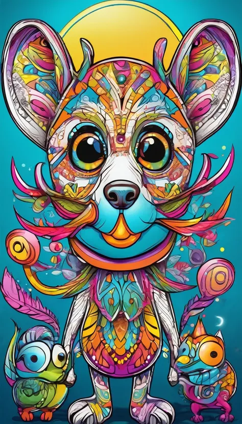 Anthropomorphic animal characters, Detailed marker outline, cute, Art Brut Style, Dynamic pose, whimsical expression, Bright and vibrant colors, Dynamic Lighting, Digital Painting, masterpiece, (Highest quality,4K,8k,High resolution,masterpiece:1.2),Very d...