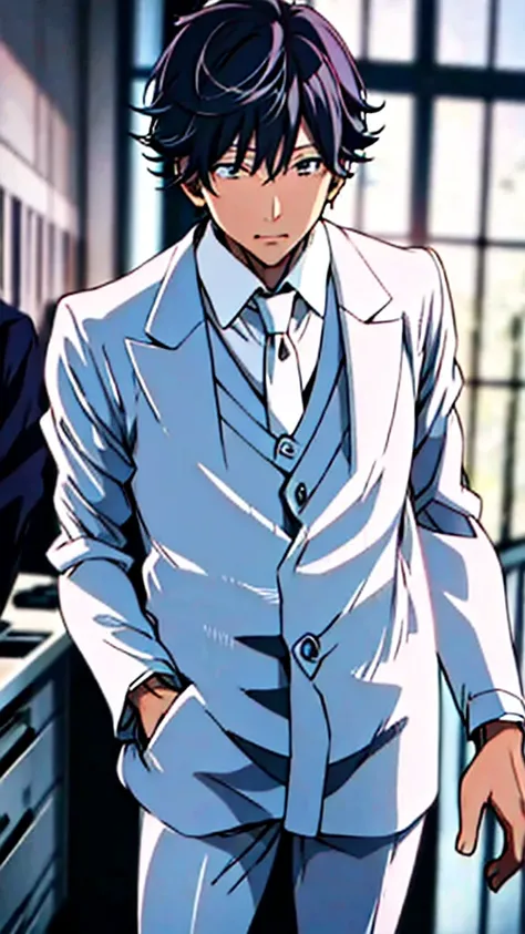 (Masterpiece), (Best Quality), (ultra detailed),Satoru Gojo at an event in an elegant white suit 