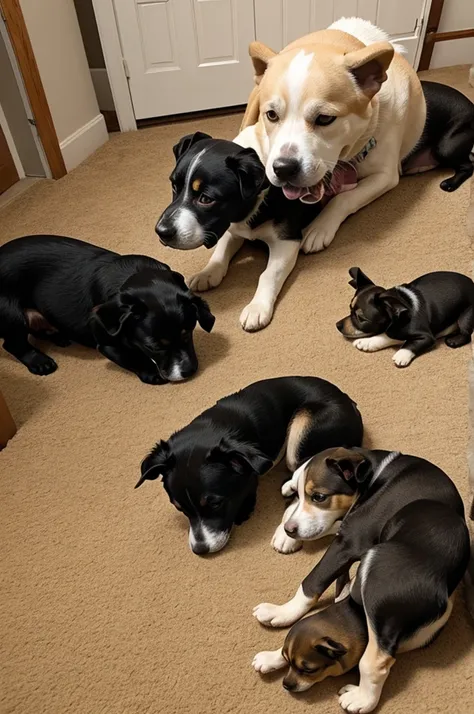 Helping a dog give birth to her puppies 