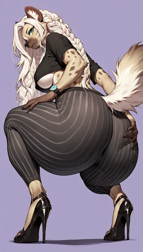 score_9, score_8_up, score_7_up, score_6_up, score_5_up, score_4_up, (solo), female anthro hyena, black shirt underboob, vertica...