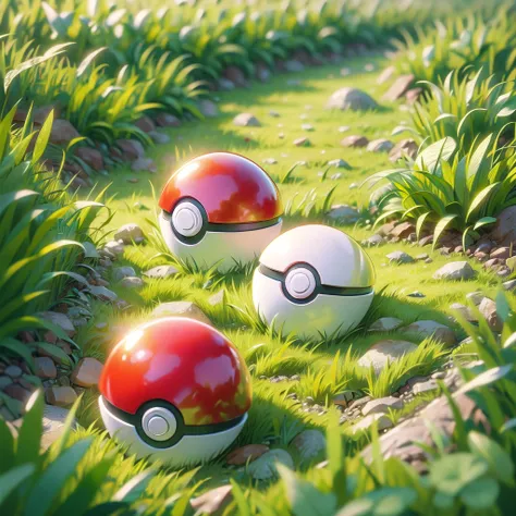 (illustration, best quality, masterpiece, official art:1.1), pokeball, grass floor