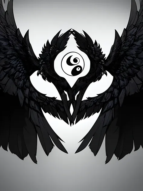 a high quality yin yang composed of two ravens, one black and one white, intricate detailed feathers, dark moody atmosphere, dra...