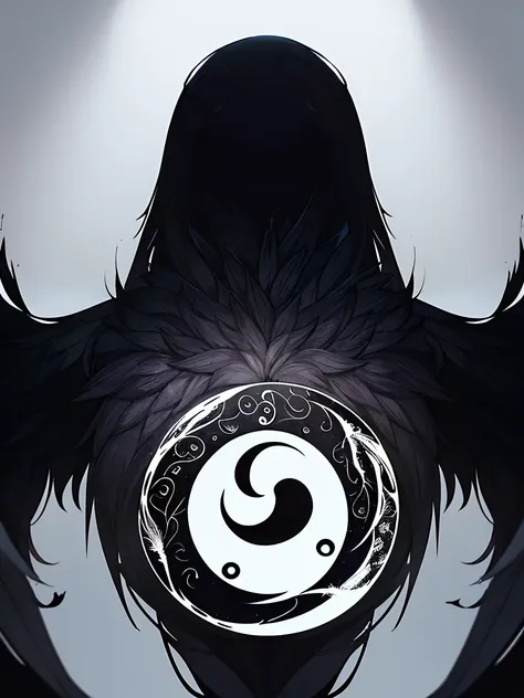 a high quality yin yang composed of two ravens, one black and one white, intricate detailed feathers, dark moody atmosphere, dra...