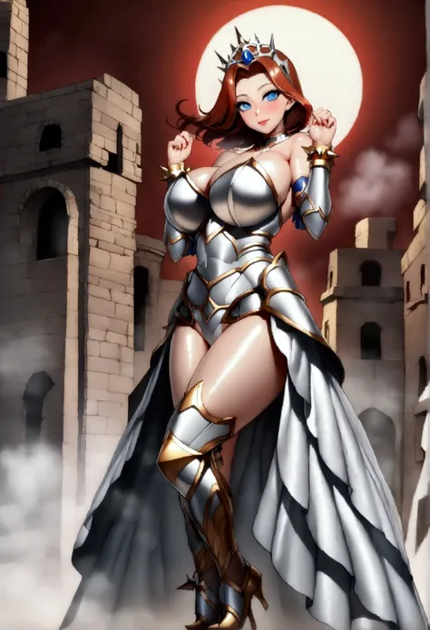 長い髪のbeautifulアニメ風の美女, (((Reddish brown hair)))Sharp short hair,(((Highest quality)))Transparent Hair,Face of fun,(((blue eyes)))Beautiful woman full of pleasure,(((A well-defined, glamorous body)))((Huge bust))Tight waist,(((Shiny white and grey strapless ...