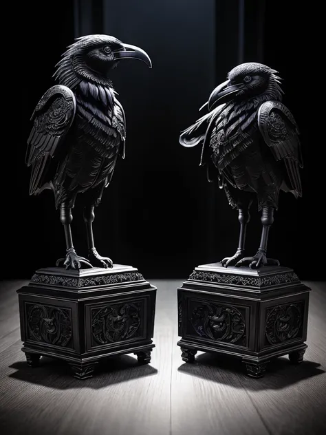 a high quality yin yang composed of two ravens, one black and one white, intricate detailed feathers, dark moody atmosphere, dramatic lighting, gothic, cinematic, 8k, award winning, photorealistic