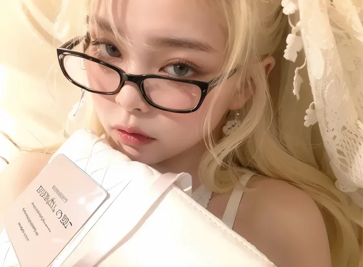 Billie Eilish with glasses and a book on her lap