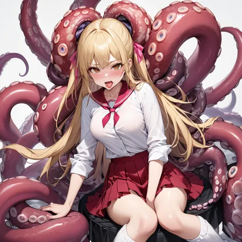 NSFW, Tentacles inserted vaginal sex, In the body of the creature Tentacles crawling to lick all over the girls body, Tentacles like penises jostle and restrain the girl from behind, making her peel off her shirt and squeeze her breasts, (The tentacles wra...