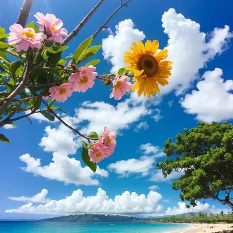 blue sky、summer、Hawaii、beautiful、flower、family