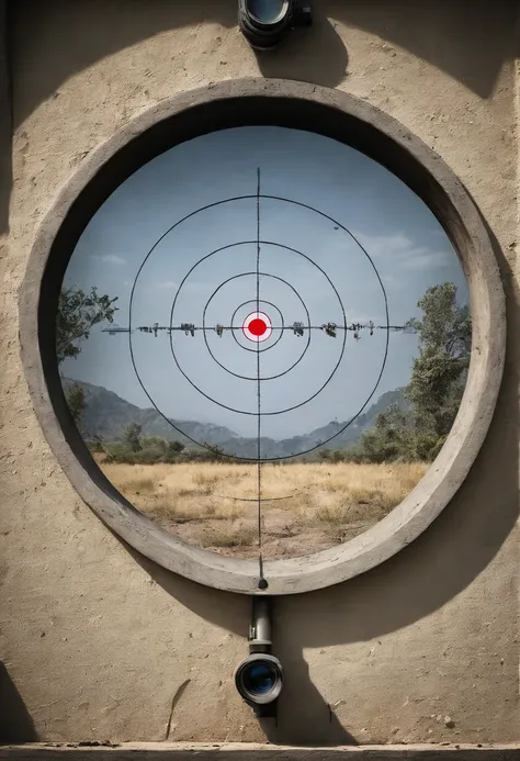 a headshot target seen from sniper scope, hit, crosshair, super detailed, cinematic motion, dramatic photoshot, focus on target