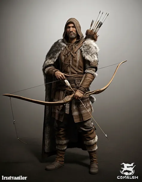 primitive Gaulish archer, wearing coyote fur: ultra realistic and detailed