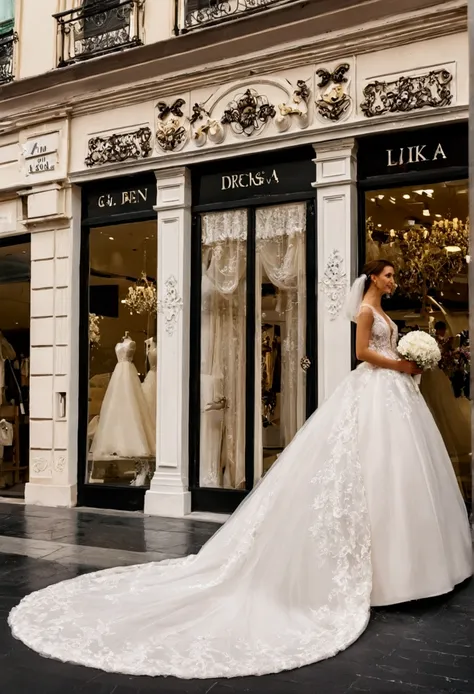 Wedding dress store decor. The store has two facades on the street and its area is 40 meters