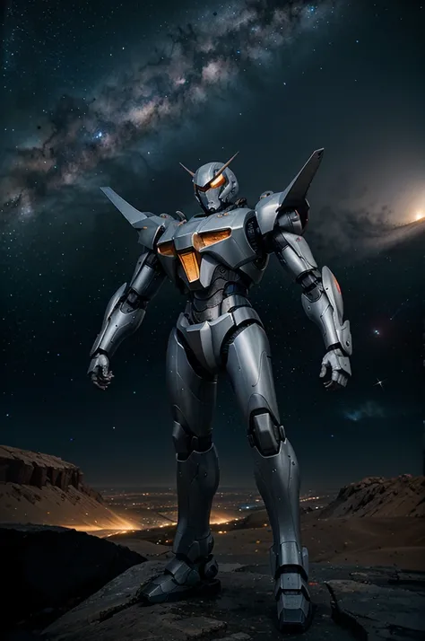 Mecha stands on the edge of the universe，Gazing at an unknown galaxy。