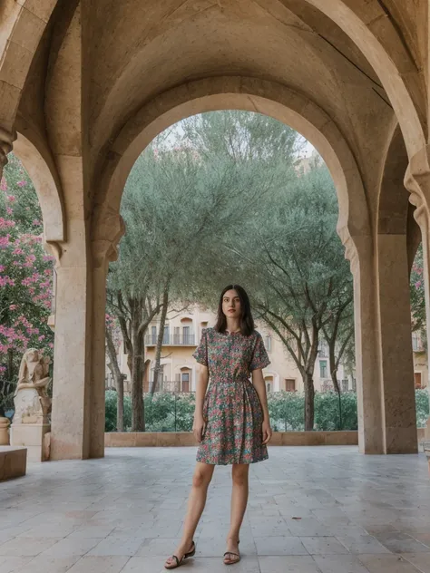 her name is Amelie, high quality, 1girl, ((25-year-old fit Caucasian woman)), ((25 years old)), ((SLIM)), ((Micro Bob dark hair)), pose: standing, wearing Popular Generation-Z modern wear elegant colored, BACKGROUND:"In Park Güell, surrounded by Gaudís col...