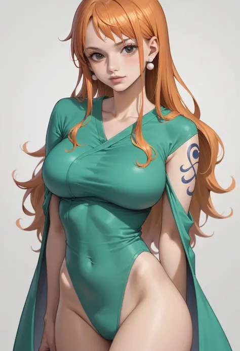 anime girl with red hair and blue eyes posing for a picture, beautiful portrait of nami, nami from one piece, painted in anime painter studio, nami one piece, digital anime art!!, nami, marin kitagawa fanart, oppai, seductive anime girl, made with anime pa...