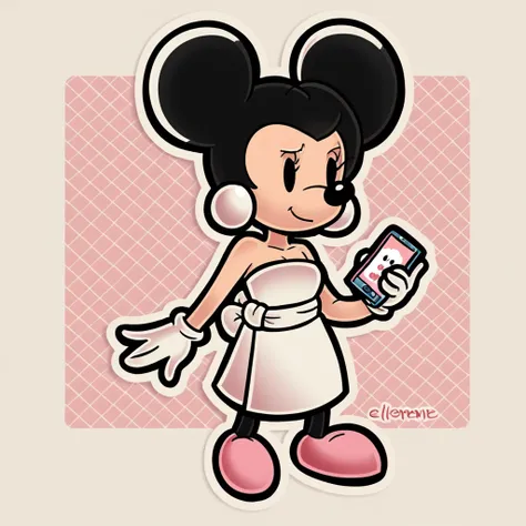 (score_9, score_8_superior), minnie mouse, wrapped in a towel, medium chest, have a phone