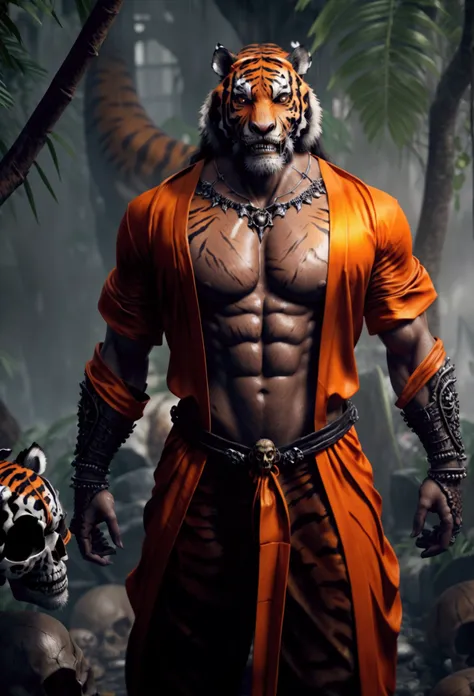 a 35 years old man who has a face of a monkey, has a long tail as a monkey, proper eyes, An Indian god, Lord Hanuman, face of a monkey , moderate stature, has a big tail, Fire on the background, strongly built, broad-chested, narrow-waisted, and long-armed...