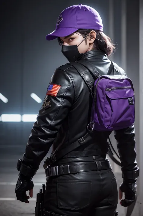 FREE FIRE CHARACTER WITH BACKBACK CAP WITH BLACK MASK WITH SHINY PURPLE EYES