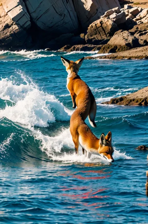 Fox cooking ceviche with the sea background