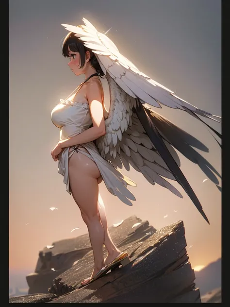 (Sumilux f1.4 24mm , low Latitude old color negative film , cross process , bokeh, flare, chromatic aberration , soft focus, (Shallow focus) , soft glow , Maximum aperture, High Key , Transparent depiction) , Wide angle , anime Harpy girl , kawaii round fa...